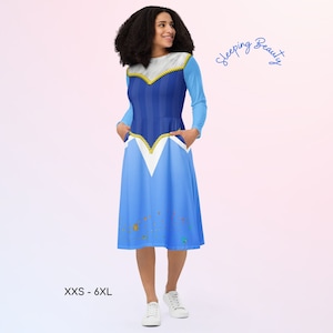 Sleeping Beauty Aurora Long Sleeves Skater Dress, Halloween Dress, Cosplay Outfit, Halloween Costume, Princess, Birthday Gift, Harajuku ++Y