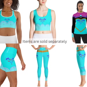 Frozen Elsa Running Costume Half Marathon Bound Adult Halloween Costume Cosplay Outfit Leggings Crop Top Sports Bra ++Y