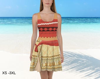 Moana Princess HeyHey Inspired Skater Dress, Cosplay, Adult Halloween Costume,