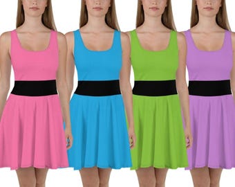 Anime Girls Power Skater Dress Puff Halloween Ppg Super hero Party