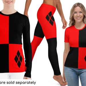 Queen of Diamonds Leggings, Rash Guard, HarleQuin, Cosplay Costume, Birds of Prey, Joker, Halloween, Gift for Her, Halloween Costume ++Y