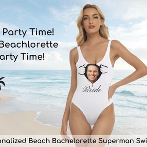 Custom Swimsuits, Custom Bachelorette Party Swimsuits w/ Super Hero Opening, Personalized Gift, Bridesmaids, Bride Squad, Beach Bachelorette