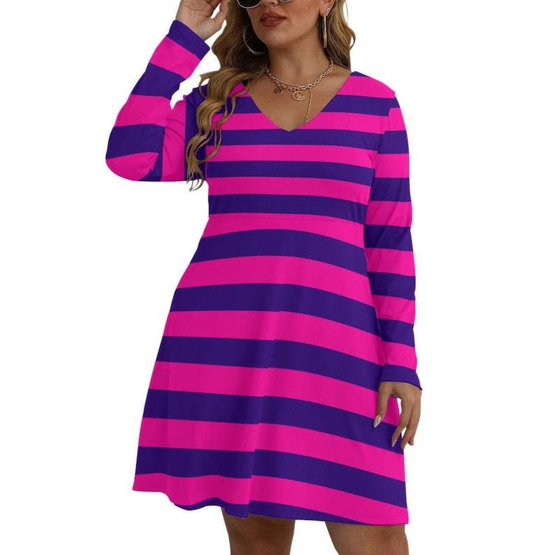 Alice in Wonderland Cheshire Cat Plus Size Dress Adult Halloween Costume image 4