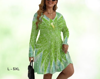 Tinkerbell Inspired Plus Size Harlequin Women's Long Sleeve Dress (Plus Size), Gift for Her, Halloween Dress, Adult Halloween Costume