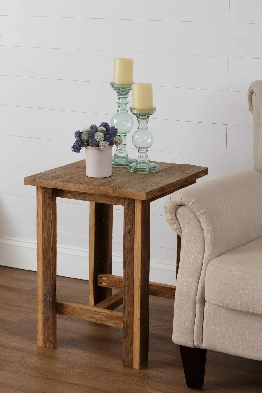 Rustic End Table, Farmhouse Decor, Oak Wood Furniture, Primitive Side ...