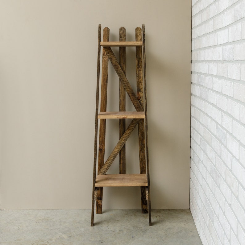 Three Tier Shelf Rustic Wood Shelving Unit Farmhouse Etsy