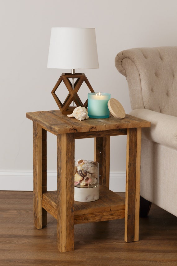 Rustic End Table With Shelf Farmhouse, Rustic End Table With Storage