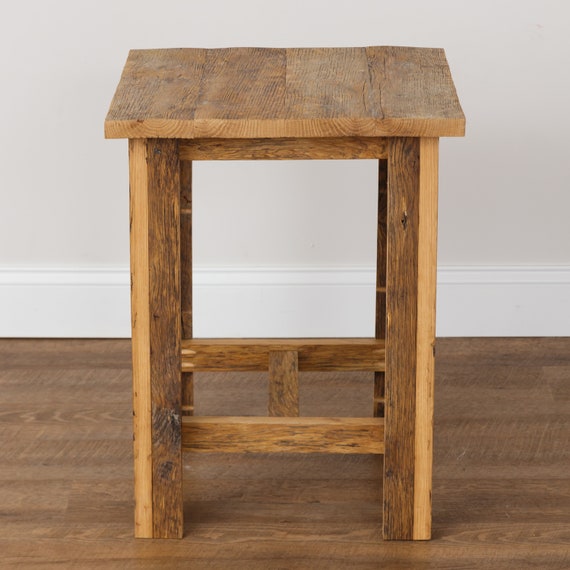Rustic End Table Farmhouse Decor Oak Wood Furniture Primitive