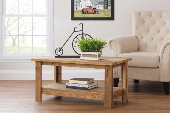 Rustic Coffee Table With Shelf Reclaimed Wood Furniture Etsy