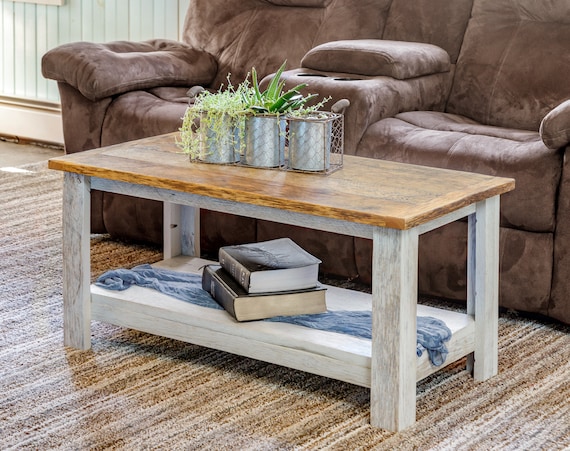 Rustic Coffee Table With Shelf Reclaimed Wood Furniture Etsy