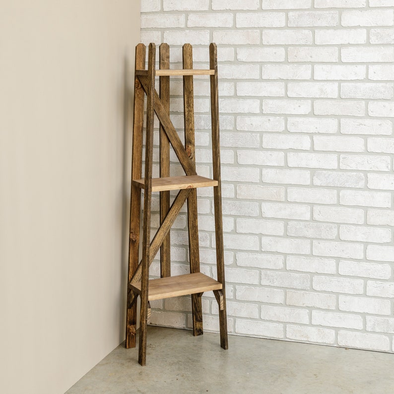 Three Tier Shelf Rustic Wood Shelving Unit Farmhouse Etsy