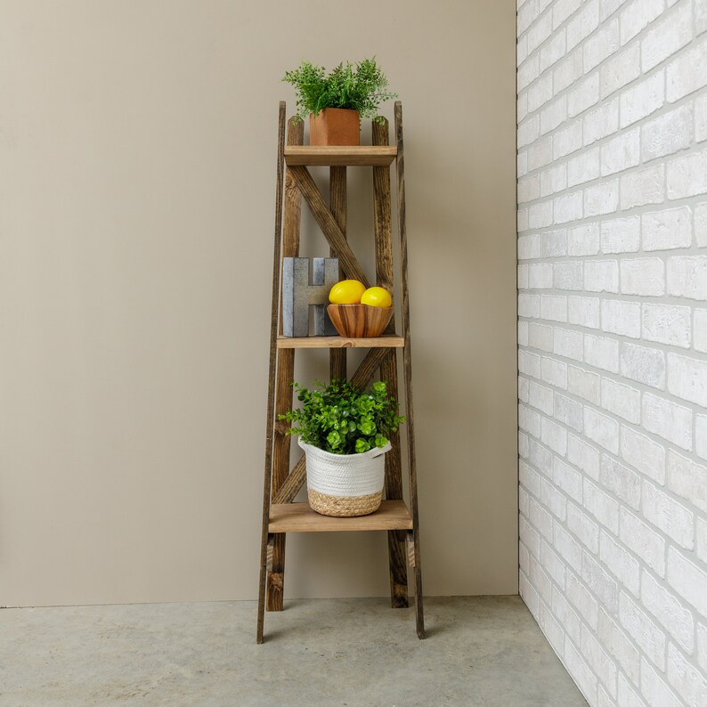 Three Tier Shelf Rustic Wood Shelving Unit Farmhouse Etsy