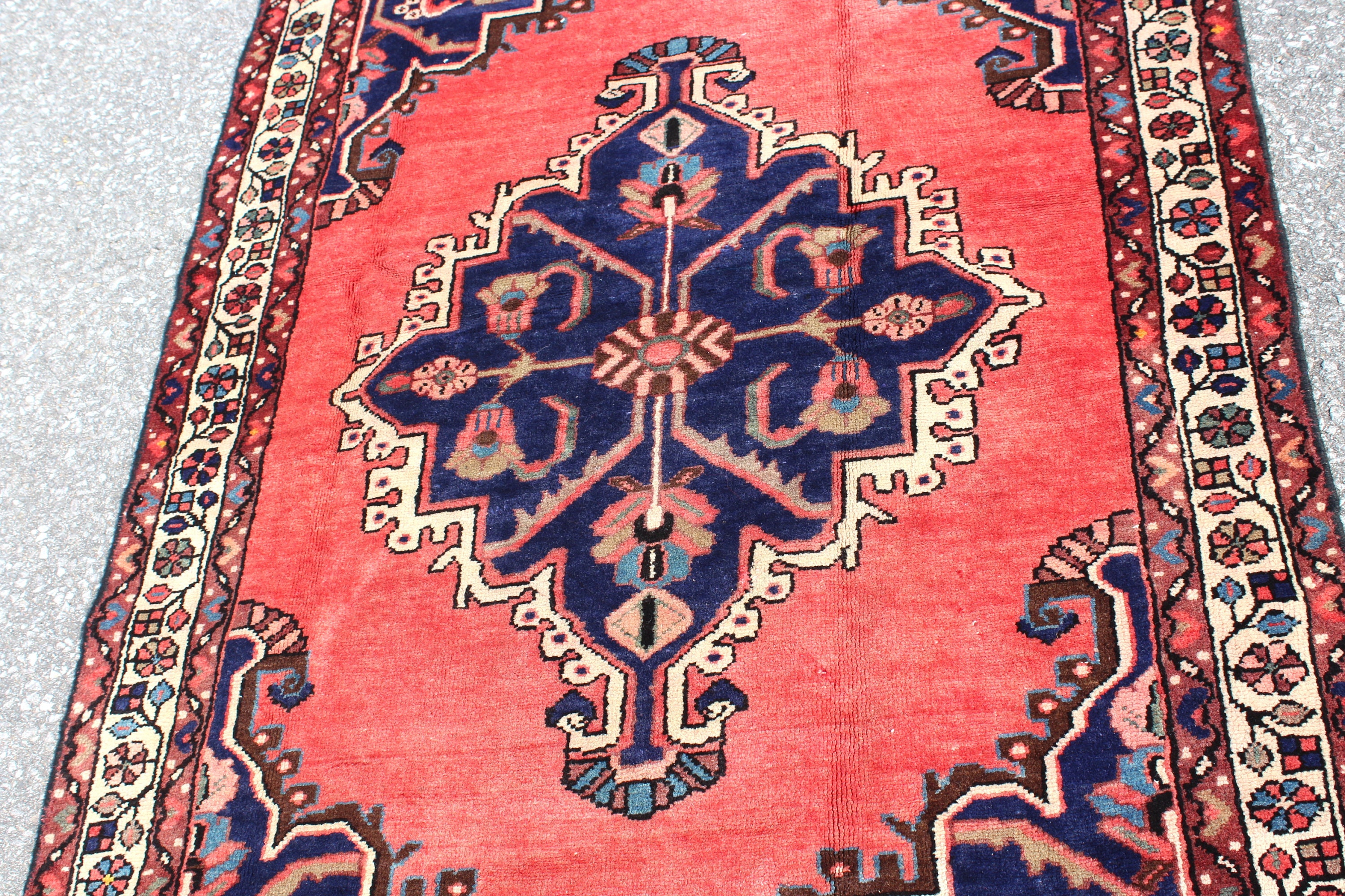 Coral Navy Blue 4x6 Vintage Persian Handmade Rug Wool Etsy