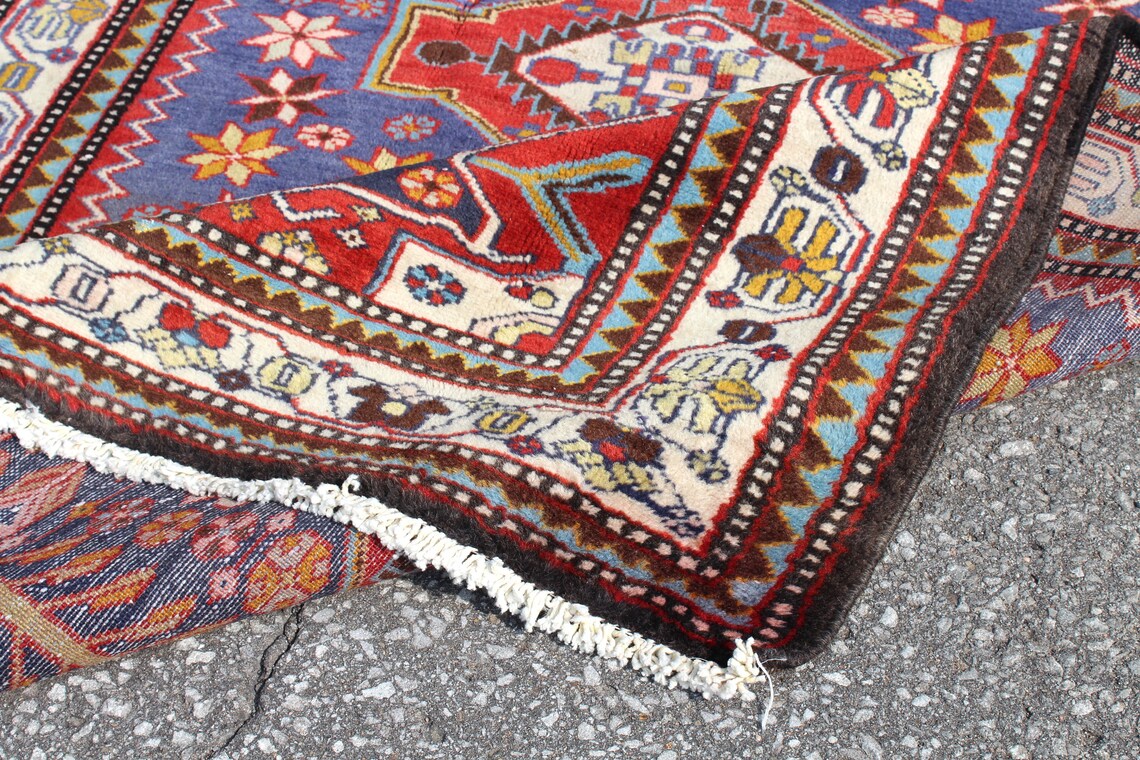Red Blue 4x6 Vintage Tribal Hand Knotted Rug Etsy