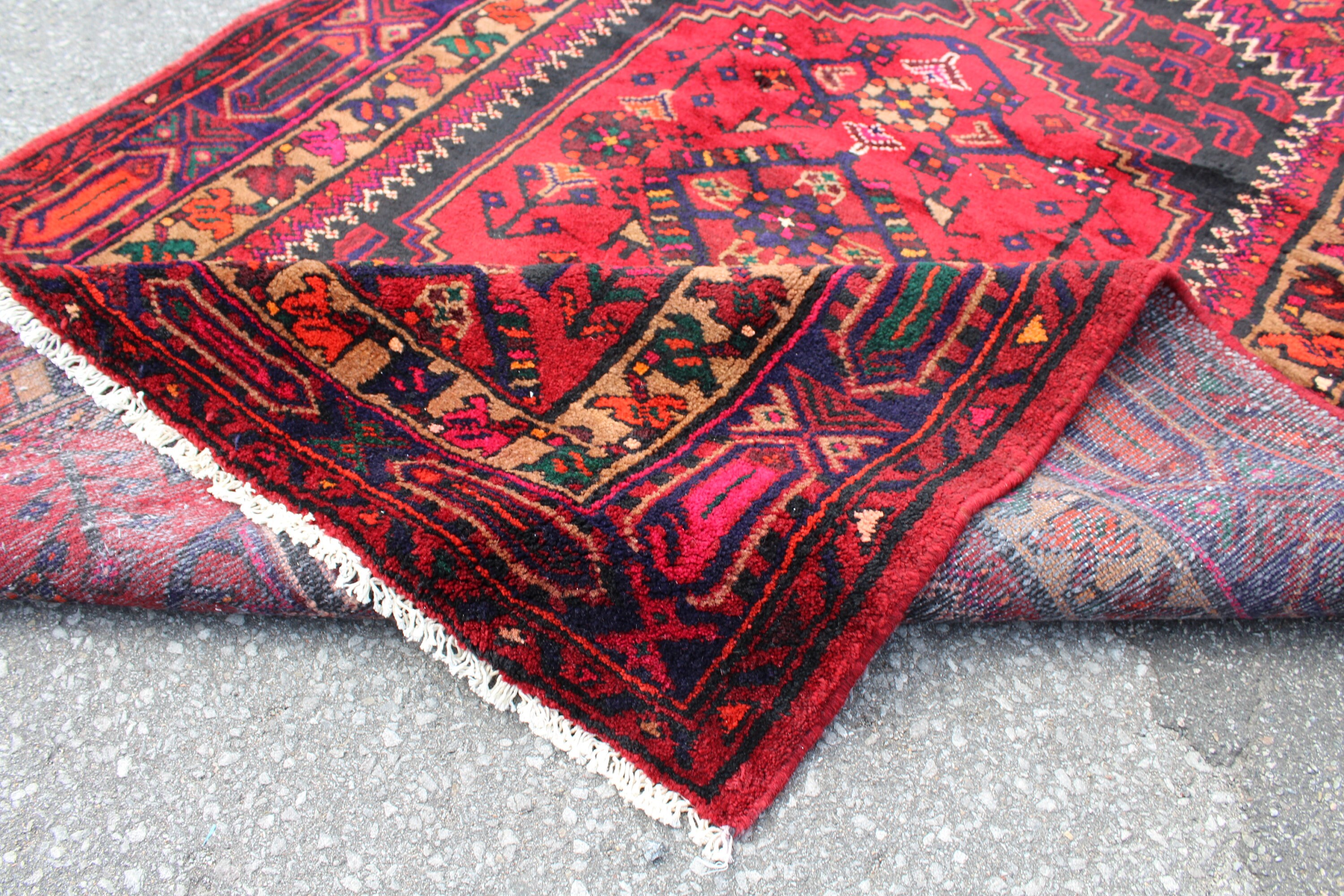 rojo-hecho-a-mano-vintage-rug-con-azul-marino-dise-o-tribal-etsy