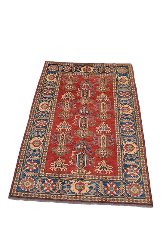 Large Vintage 7x10 Handmade Area Rug Blue Red Tribal