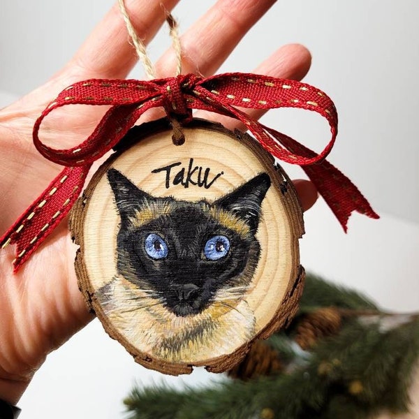 Custom Pet Portrait Hand-painted Wood Slice Ornament, Hand-painted Dog Ornament, Cat Ornament