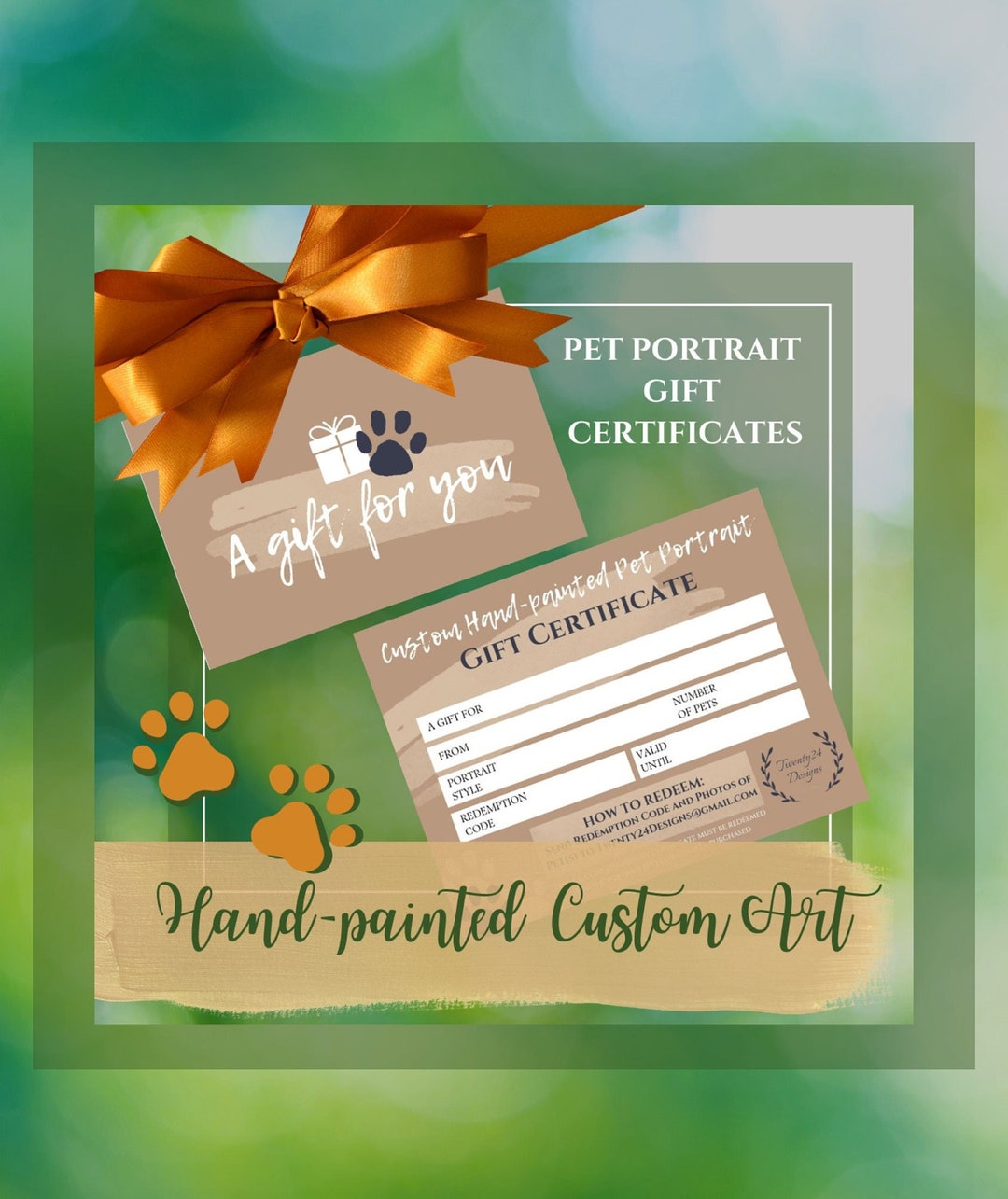 Custom Pet Portrait Gift Certificate Custom Pet Gift Etsy