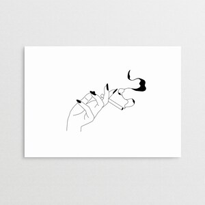 the smoker print | downloadable designer artwork | line art, digital illustration, hand, nails, cigarette, sustainable, instant pdf download