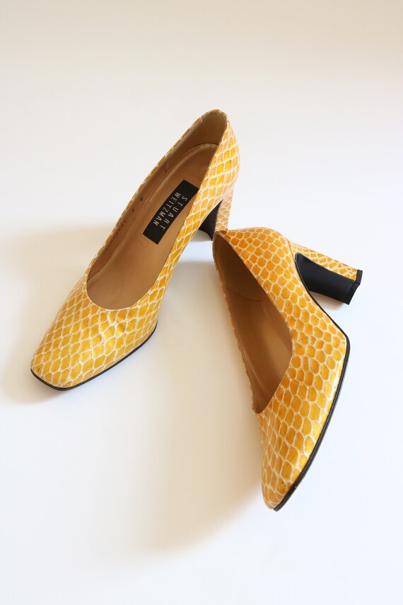 yellow animal print shoes