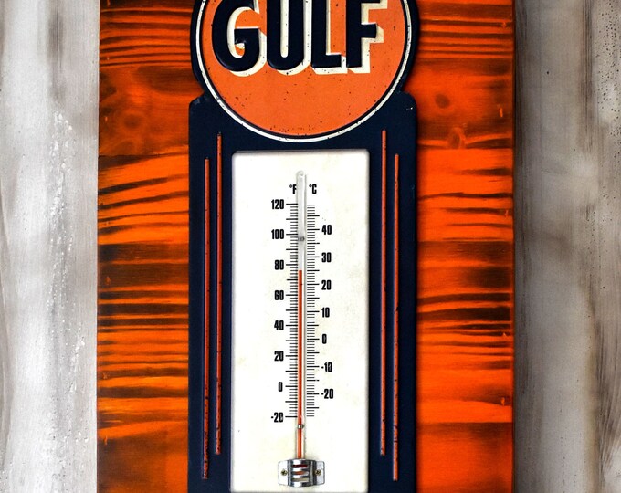 Vintage Style Gulf Oil Thermometer / Advertisement Thermometer / Gas
