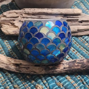 Vintage Inspired Mosaic Glass Mermaid Scale Candle Holder