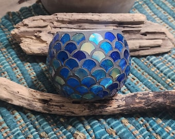 Vintage Inspired Mosaic Glass Mermaid Scale Candle Holder