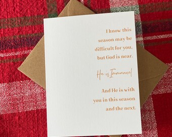 God is Near, Card for Grief or Loss During the Holidays, Sympathy Card for Hardship, Grief or Mourning, God is Immanuel, Bible verse card