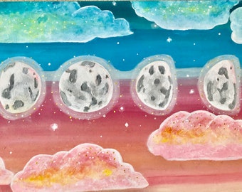<絵画> 月と金雲 月と雲の絵画 - Etsy 日本