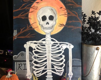 Skeleton Painting, Skeleton Moon Art