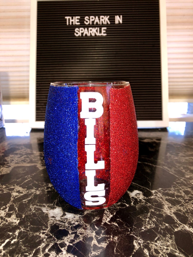 Buffalo bills glitter sparkle steamless wine glass Etsy