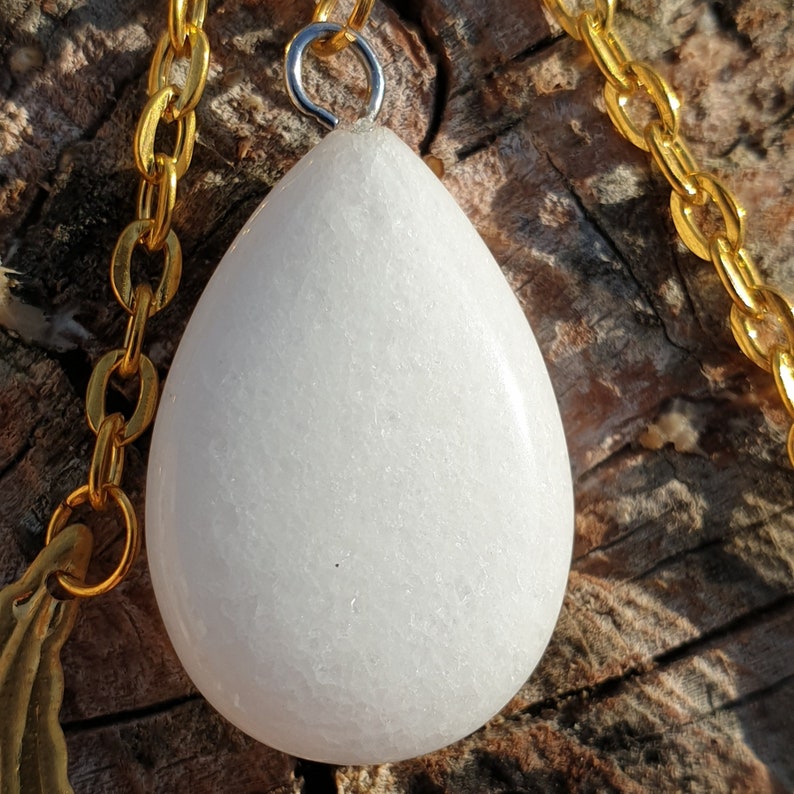 Celtic pagan golden color with moons and snow quartz stones by The Wheels of Time Wicca earrings fantastic