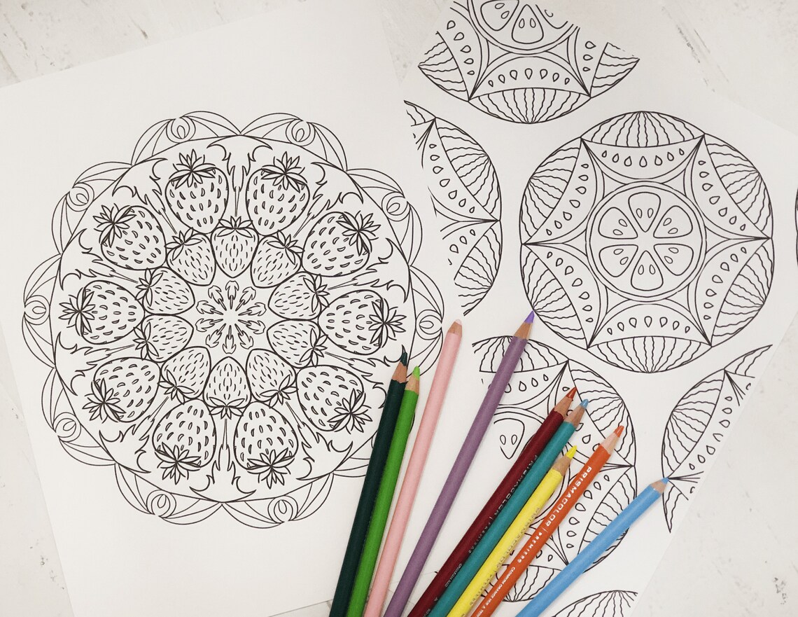 15 Fruit Mandala Coloring Pages PDF Download Printable Etsy