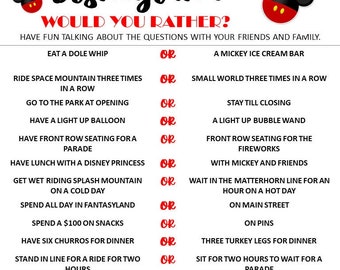 Happiest Place on Earth Would You Rather Game Theme Park Family Vacation Game