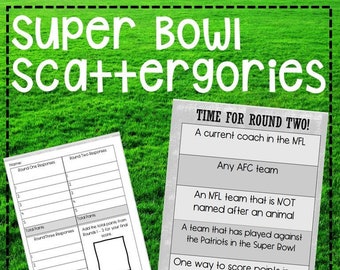 Super Bowl Scattergories Word Game Printable Party Game