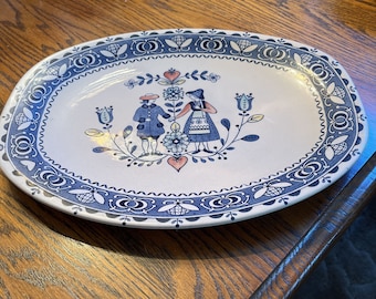 Vintage Old Granite Staffordshire Hearts and Flowers Large Serving Plate English Platter