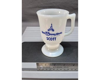 Vintage Walt Disney World Milk Glass Footed Mug Scott Blue Castle Souvenir Cup