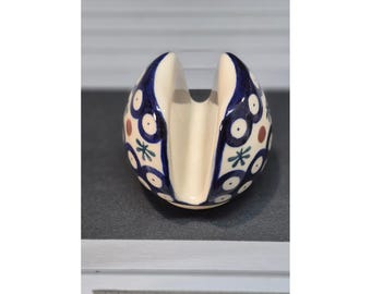 Boleslawiec Polish Pottery Napkin Holder Peacock Eye Blue Stoneware Hand Painted