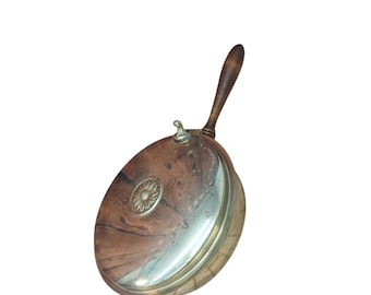 Vintage Brass Silent Butler Crumb Catcher Wood Handle Bed Warmer Flower Design