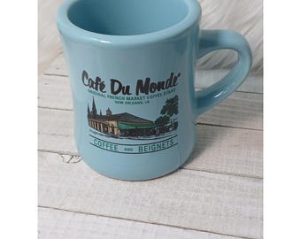 Cafe Du Monde New Orleans Blue Coffee Mug Beignets French Market Diner Style