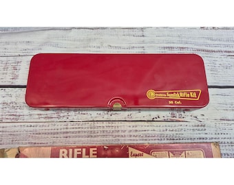 Vintage Outers Gunslick Rifle Cleaning Kit 30 Cal Red Steel Case No 477 with Box