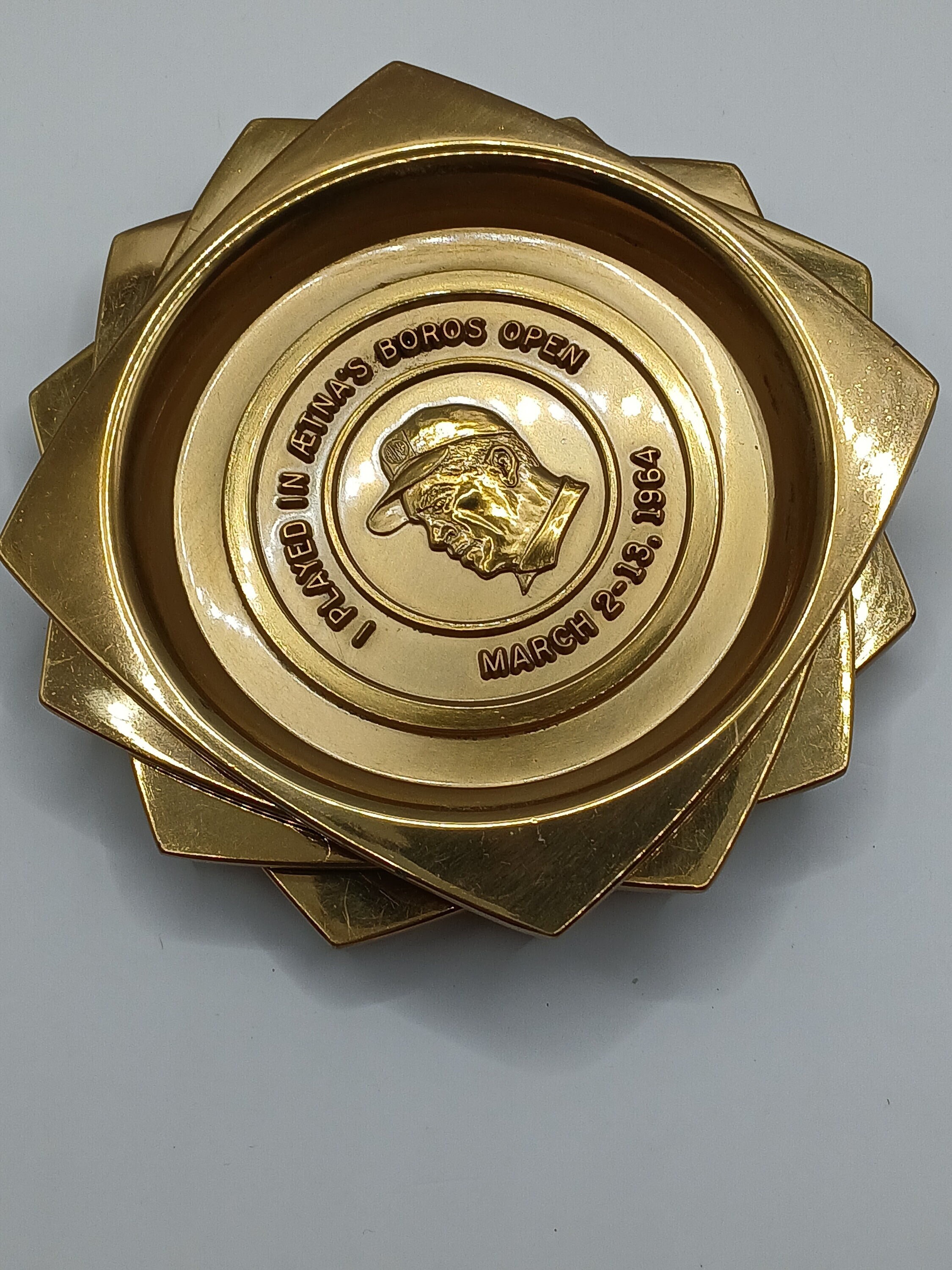 Vintage Hyde Park Brass Coaster Set, Aetna Boros Open, March 1968, Set of 4, Good Condition