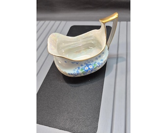 Hutschenreuther Selb Bavaria Lusterware Creamer Blue Floral Gold Trim Vintage