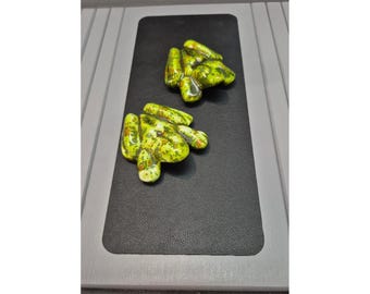 Vintage Ceramic Frog Figurines Pair Chartreuse Green Mottled Glaze Pottery