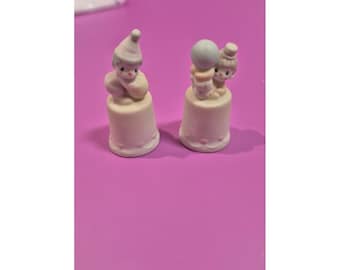 Precious Moments Clowns Ceramic Thimble Set 1986 Enesco 100668 Vintage Porcelain