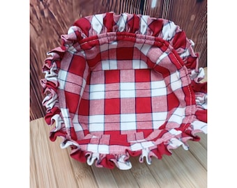 Longaberger Strawberry Basket Liner Red White Plaid Ruffled Square Fabric Cover