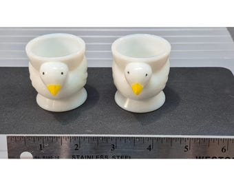 Vintage Milk Glass Bird Chick Egg Cups Set of 2 White Pedestal Farmhouse Easter