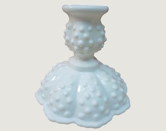 Fenton White Milk Glass Hobnail Candle Holder Ruffled Base Vintage Decor MCM