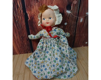 Vintage Topsy Turvy Reversible Cloth Doll Floral Polka Dot 12 Inch Good Cond.