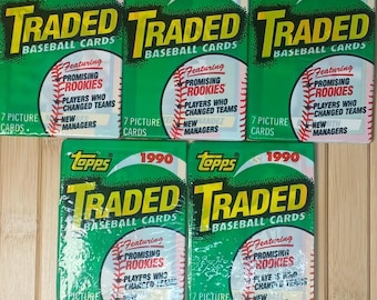 5 Pack Lot 1990 Topps Traded Baseball Cards Sealed Wax Packs Promising Rookies